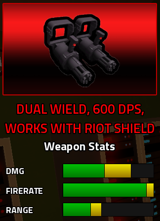 Dual Minigun Military Tycoon 600 DPS and Riot Shield card
