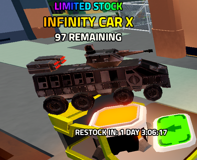 Infinity Car X Limited Stock Military Tycoon vehicle