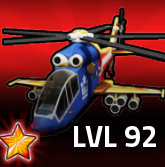 Military Tycoon helicopter with a normal star and a glowing radiant marker at LVL 92
