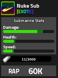 Nuke Sub Military Tycoon Exotic submarine card with RAP 60K
